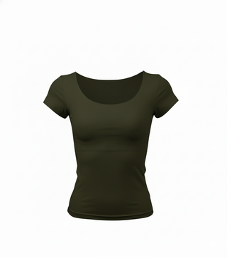 Wide Neck Short Sleeve Contouring Top