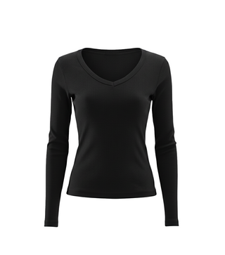 Ribbed  V neck longsleeve top