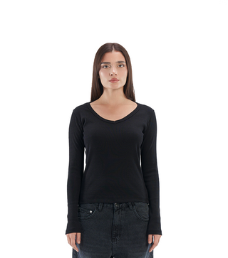 Ribbed  V neck longsleeve top