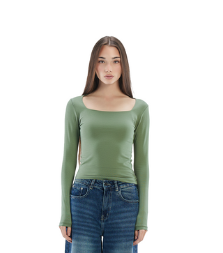 Cotton core square neck longsleeve top