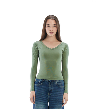 Cotton core V neck longsleeve top