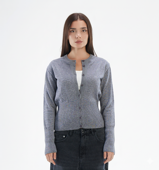 Knitted Rib Button-Up  Top