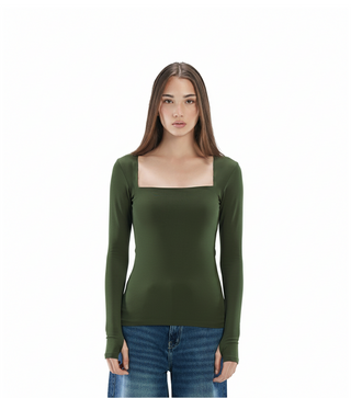 Square neck longsleeve contouring top