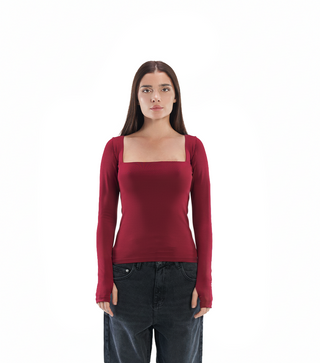 Square neck longsleeve contouring top
