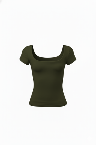 Square Neck Short Sleeve Contouring Top