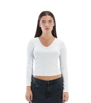 Ribbed  V neck longsleeve top