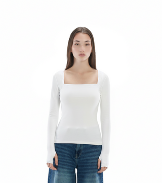 Square neck longsleeve contouring top